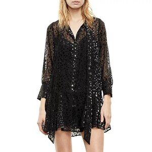 The Kooples Starry, Metallic Black Babydoll Dress, Size FR 2 (M)
